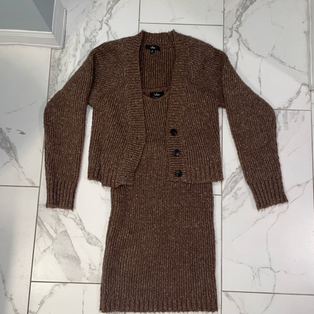 Brown Knit Cardigan and Dress Set